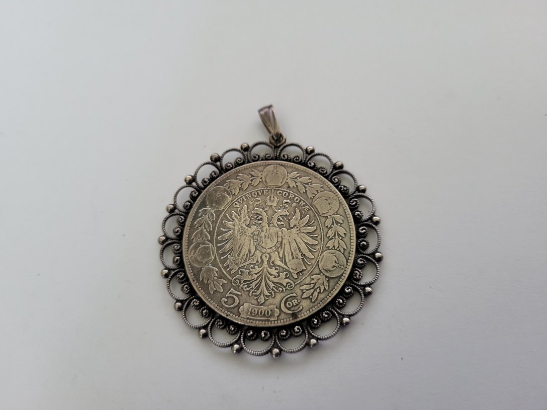  5 Kronen 1900 Anhänger silber 29g Kronenwährung Österreich Spittalgold9800 (3469)   