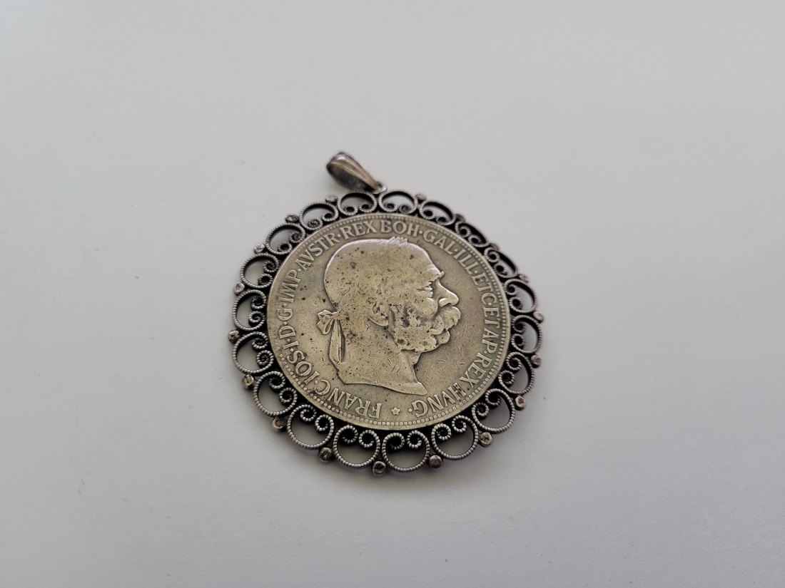  5 Kronen 1900 Anhänger silber 29g Kronenwährung Österreich Spittalgold9800 (3469)   