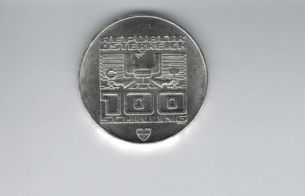  100 Schilling 1976 Winterolympiade Innsbruck Abfahrtsläufer Wien Ag 15,36g fein Österreich (01914/7)   