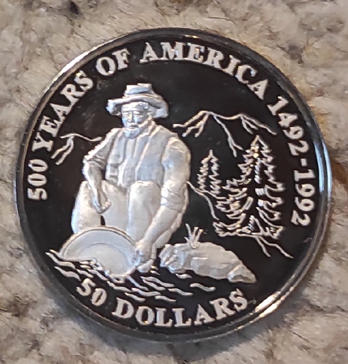  Cook Island 50 Dollar 1993, SILBER, 500. Jahrestag - Entdeckung Amerikas. Goldrausch   