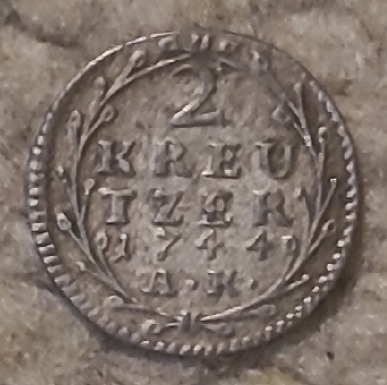  Landgrafschaft Hessen-Darmstadt 2 Kreuzer 1744, SILBER   