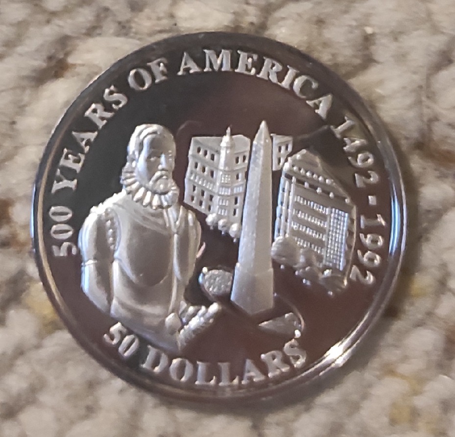  Cook Island 50 Sollar 1992, SILBER, 500. Jubiläum - Entdeckung von Amerika, Juan Ponce de Leon   