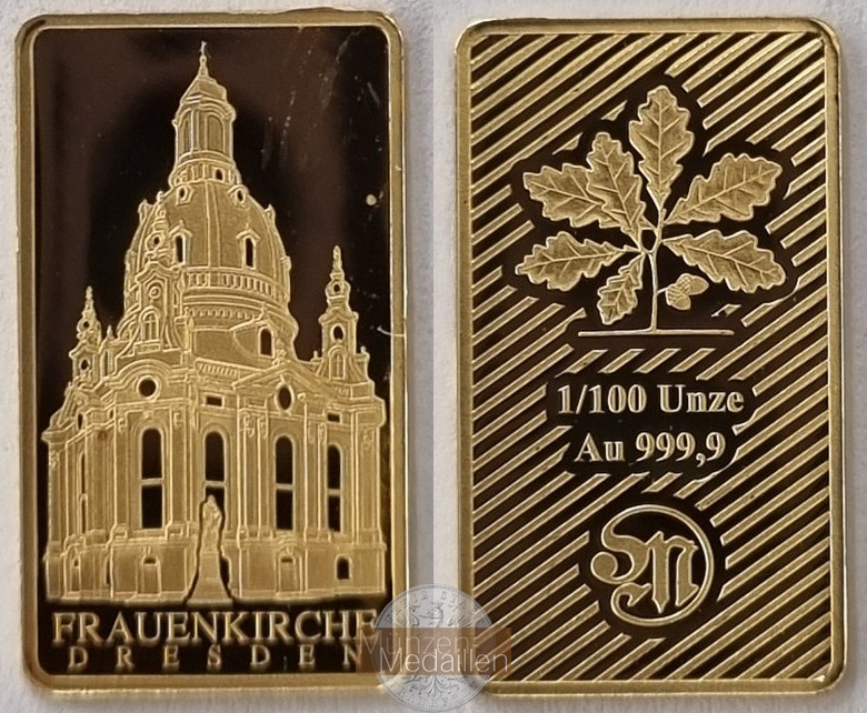 Deutschland, Frauenkirche Dresden MM-Frankfurt  Feingold: 0,311g Goldbarren 1/100 Unze  