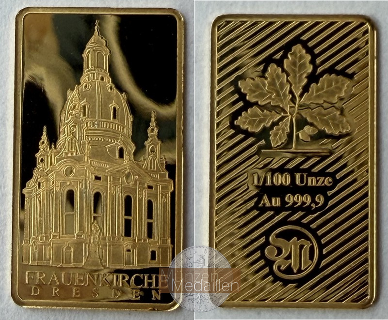 Deutschland, Frauenkirche Dresden MM-Frankfurt  Feingold: 0,311g Goldbarren 1/100 Unze  