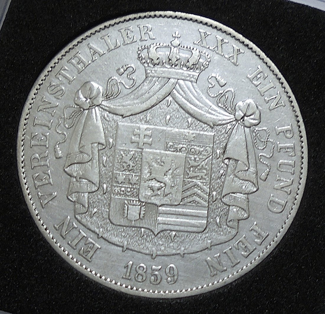  Historische Silbermünze Hessen-Homburg: Vereinstaler 1859, Landgraf Ferdinand   
