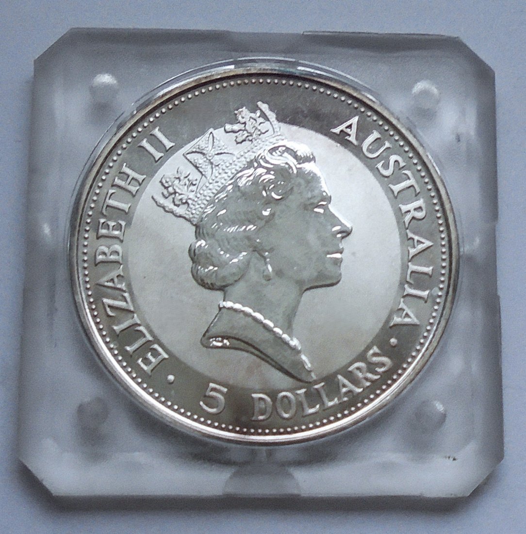 Anlagemünze Australien 5 Dollars - 1 Unze Feinsilber 1991, KOOKABURRA