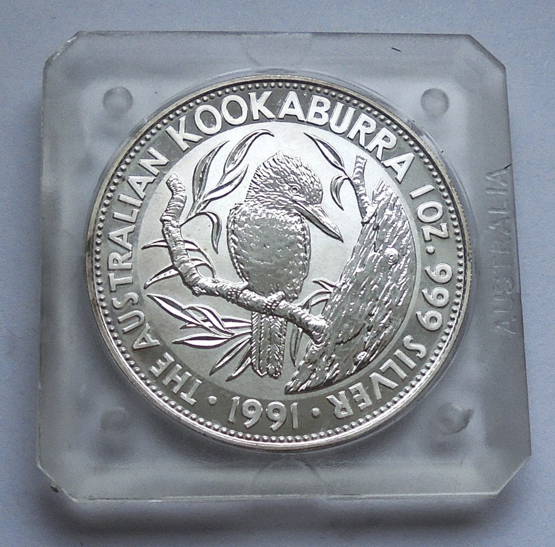  Anlagemünze Australien 5 Dollars - 1 Unze Feinsilber 1991, KOOKABURRA   