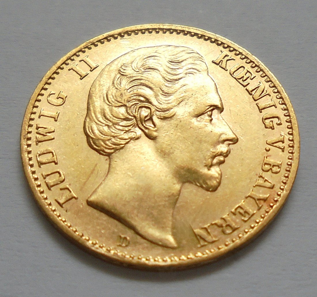 Goldmünze des Dt. Kaiserreiches: 10 Mark 1878 D Bayern, König Ludwig II