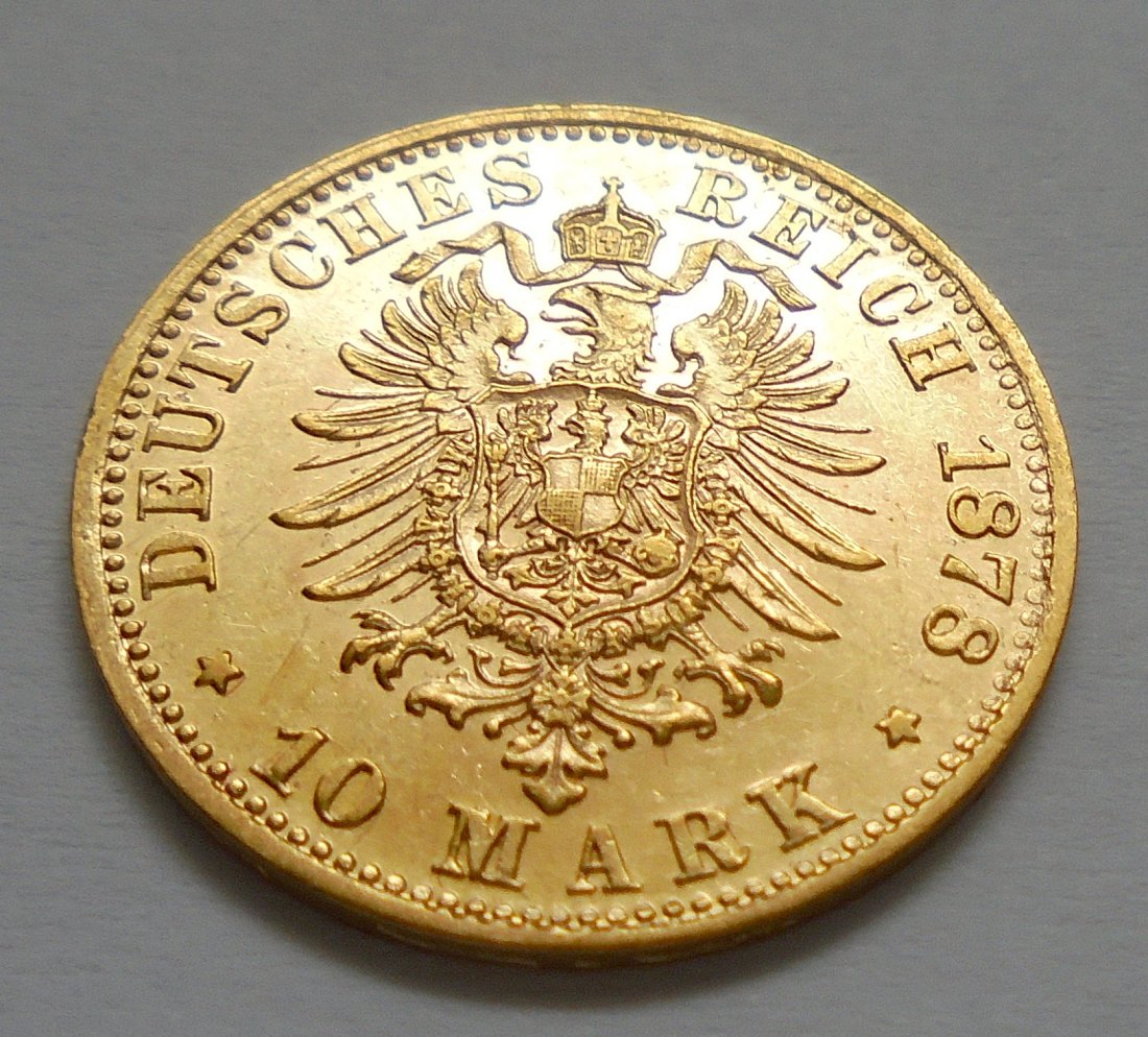  Goldmünze des Dt. Kaiserreiches: 10 Mark 1878 D Bayern, König Ludwig II   