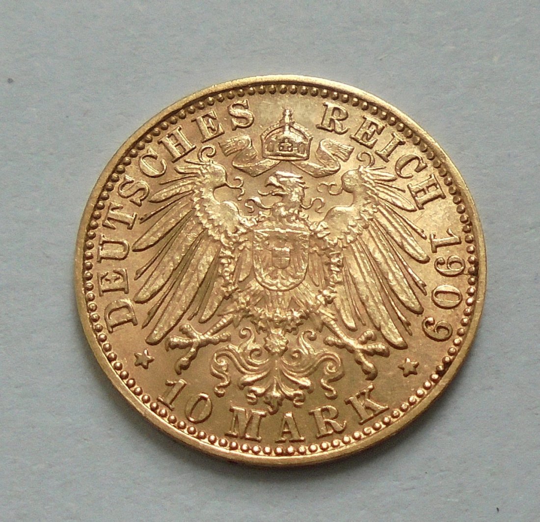  Goldmünze Dt. Kaiserreich: 10 Mark 1909 D Bayern, König Otto   