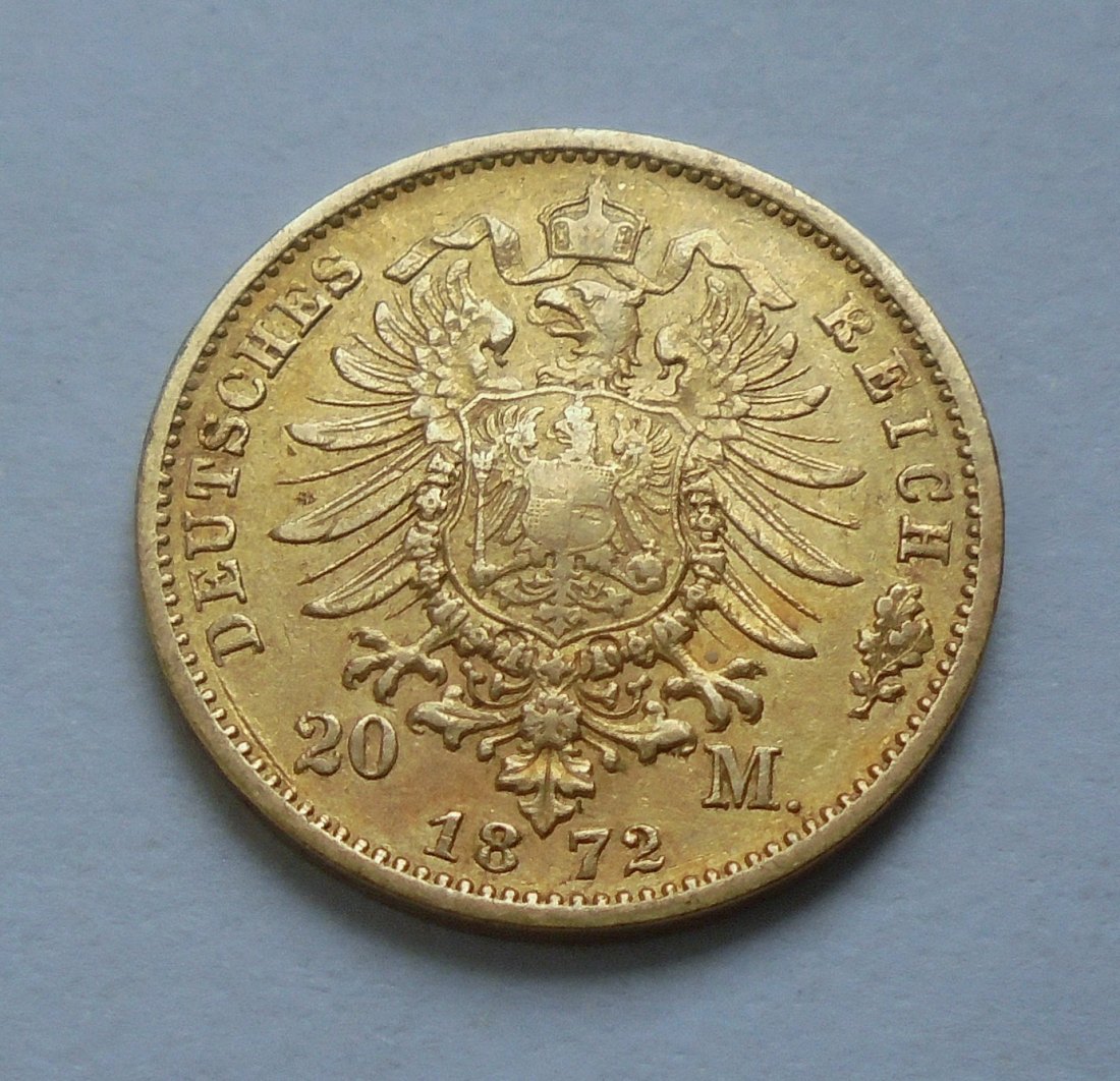  Münze Gold Dt. Kaiserreich: 20 Mark Sachsen 1872 E - König Johann   