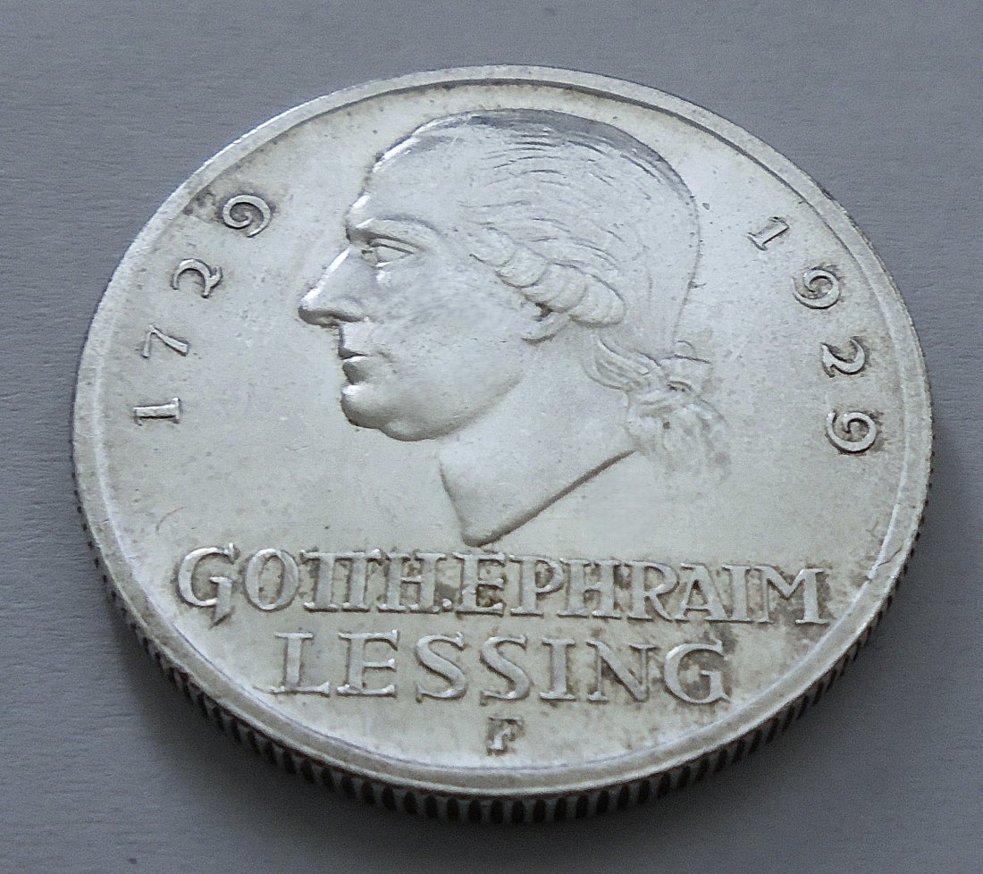 Gedenkmünze Silber Weimarer Republik: 3 Reichsmark 1929 F G. E. LESSING