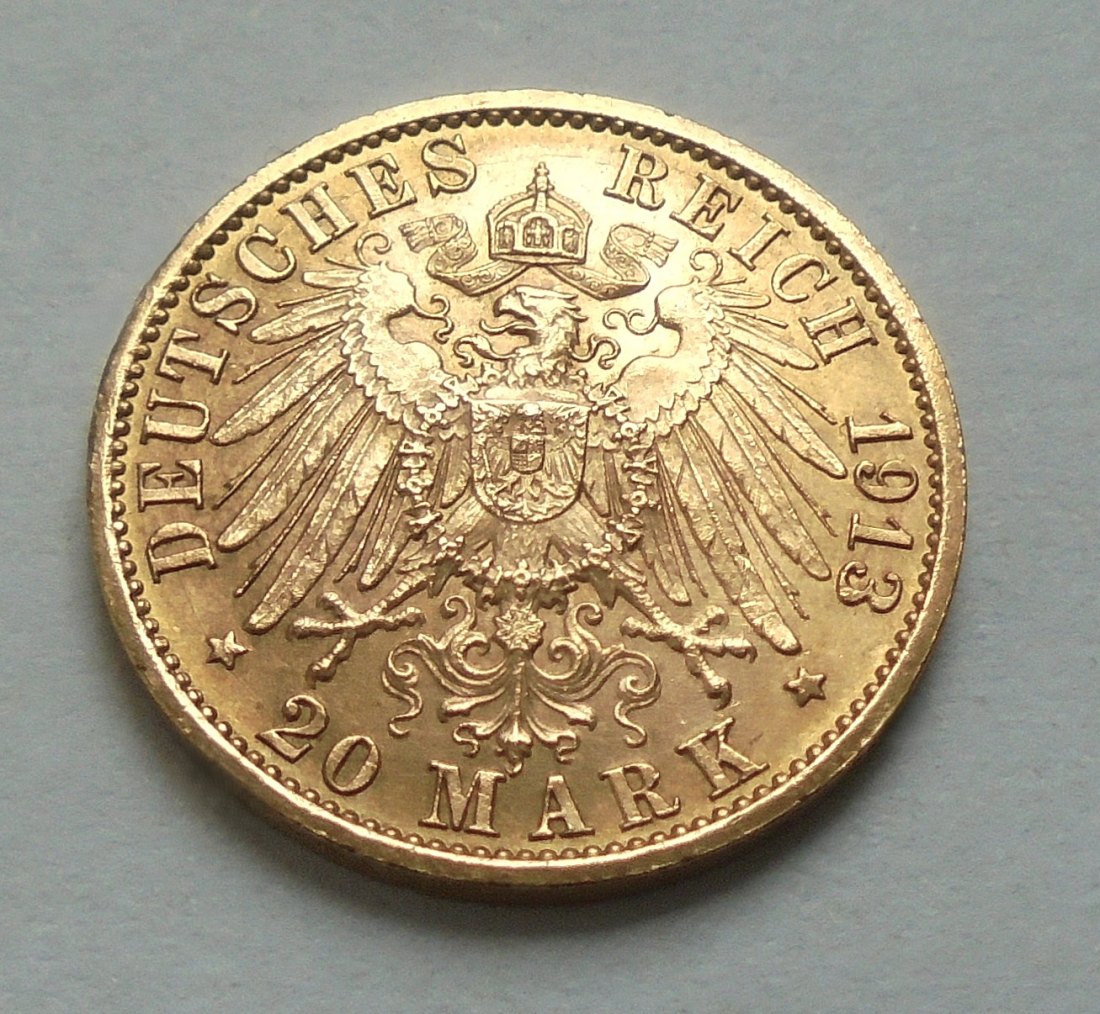  Münze Gold Dt. Kaiserreich: 20 Mark Preussen 1913 A - Wilhelm II in Kürassieruniform   