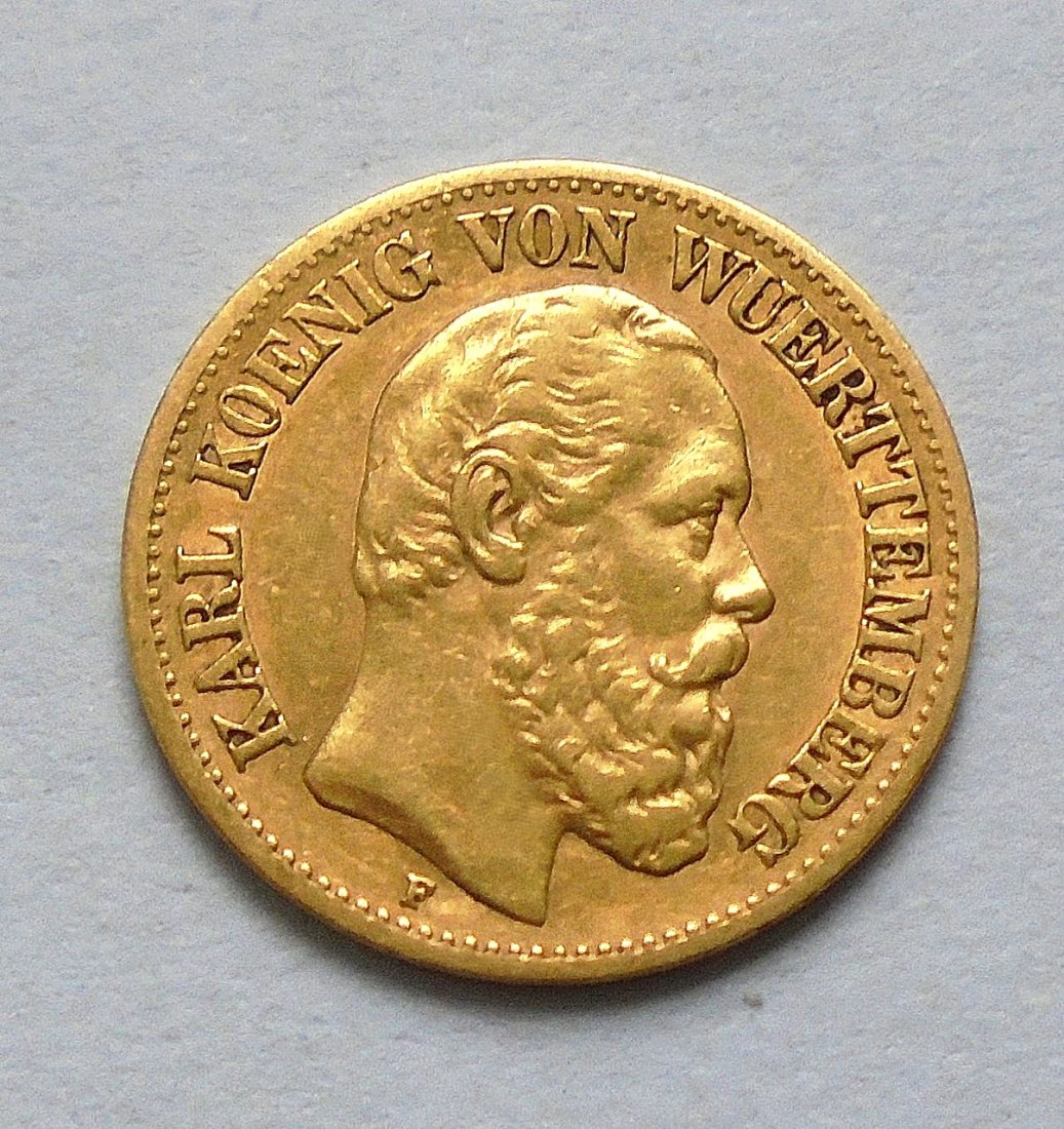  Münze Gold Dt. Kaiserreich: 10 Mark 1876 F Württemberg - König Karl   