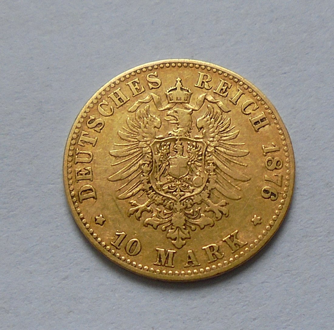  Münze Gold Dt. Kaiserreich: 10 Mark 1876 F Württemberg - König Karl   