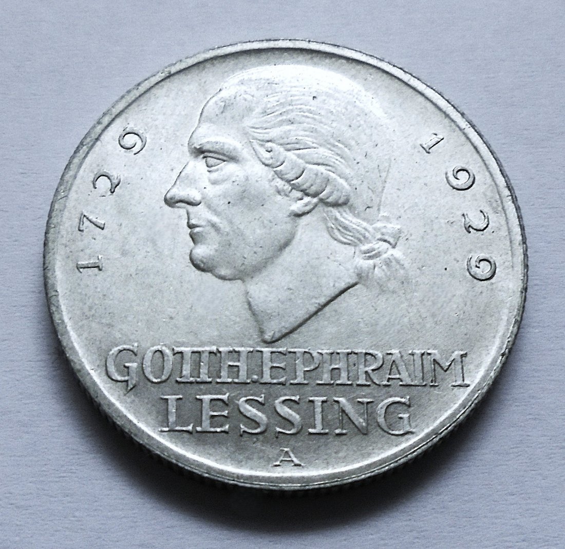 Gedenkmünze Silber Weimarer Republik: 3 Reichsmark 1929 A - G. E. LESSING