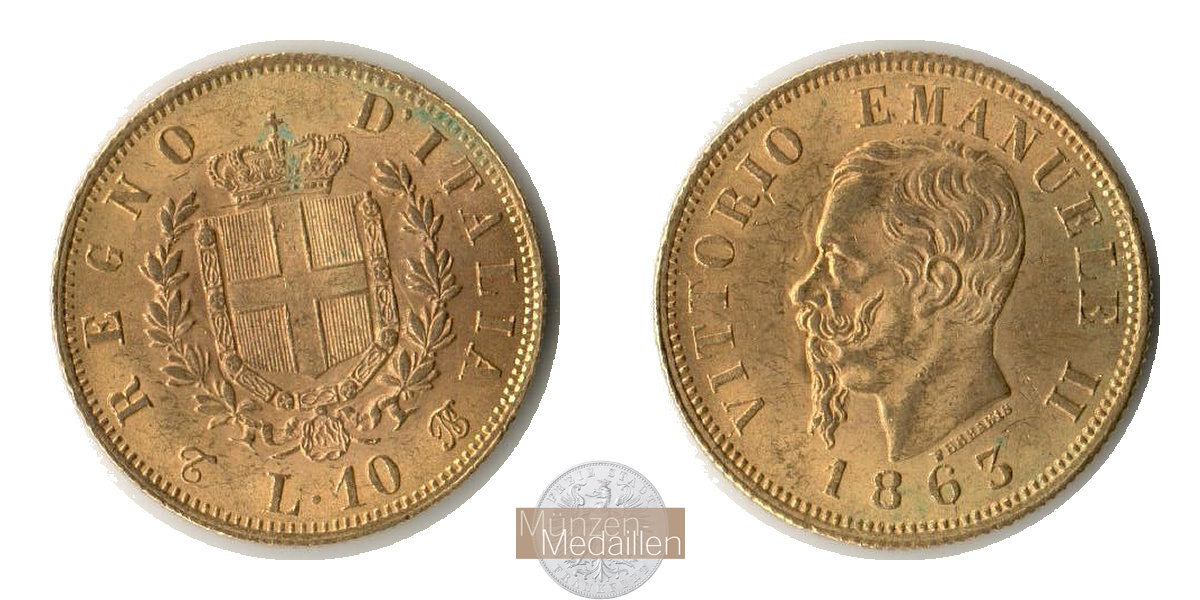  Italien 10 Lire Victor Emmanuel II 1863 (1861-65) MM-Frankfurt KM#9 Feingold: 2,903g   