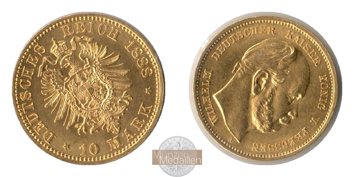Preussen, Kaiserreich  10 Mark MM-Frankfurt KM#504 Feingold: 3,58g Wilhelm I 1888 A 