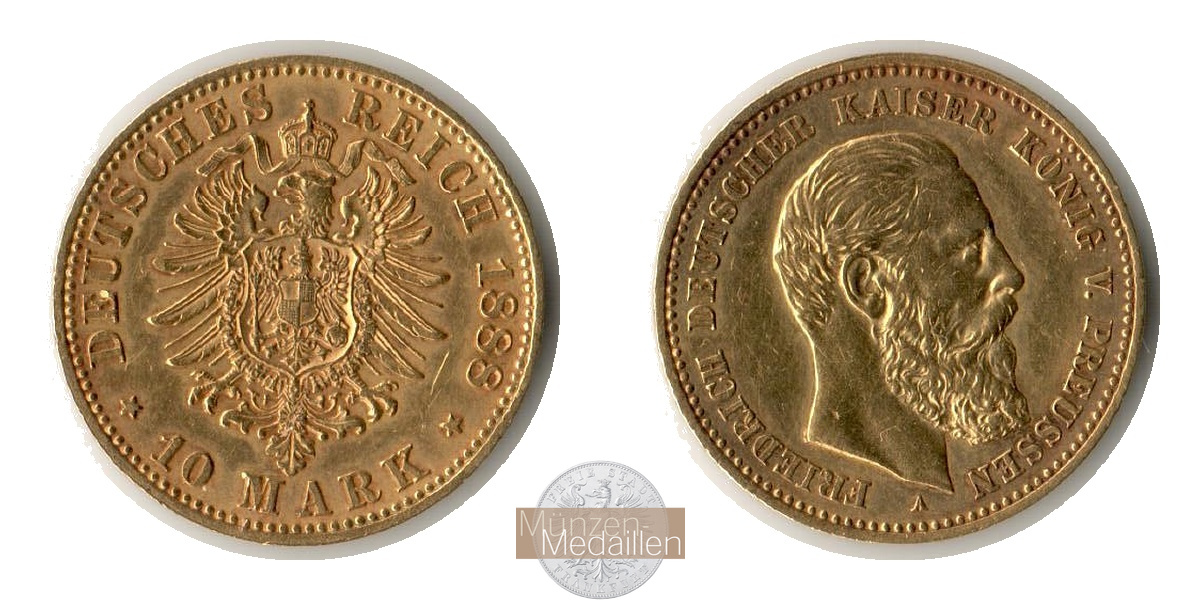 Deutsches Kaiserreich, Preussen. MM-Frankfurt Feingewicht: 3,58g Gold Friedrich III, 10 Mark 1888 A 
