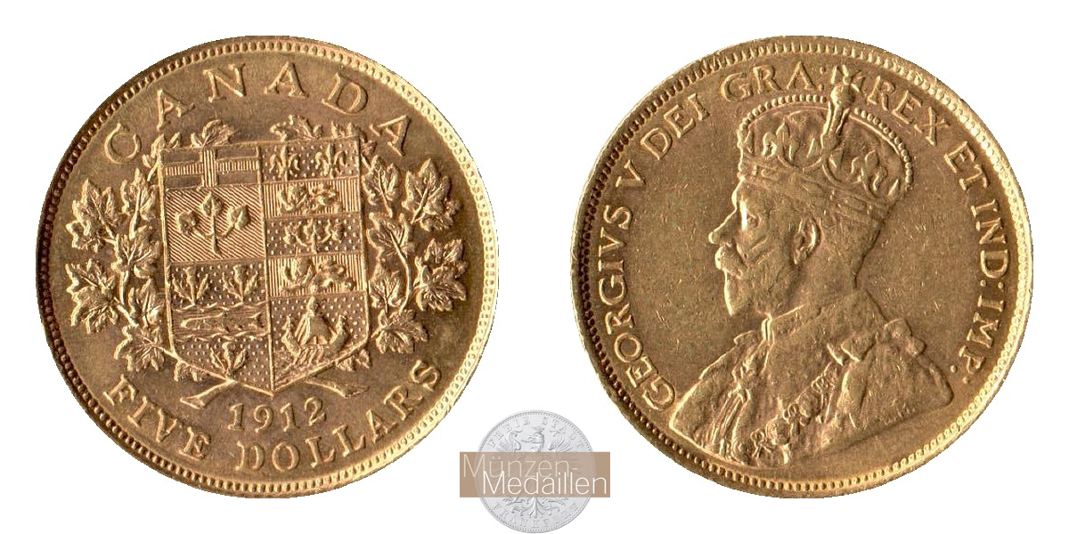 Kanada  5 Dollar  1912 MM-Frankfurt Feingold: 7,52g Georg V. 1910-1936  