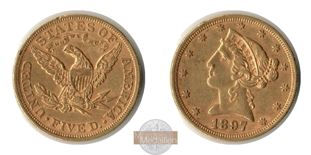 USA  5 Dollar MM-Frankfurt   Feingold: 7,52g Half Eagle - Liberty Head 1897 