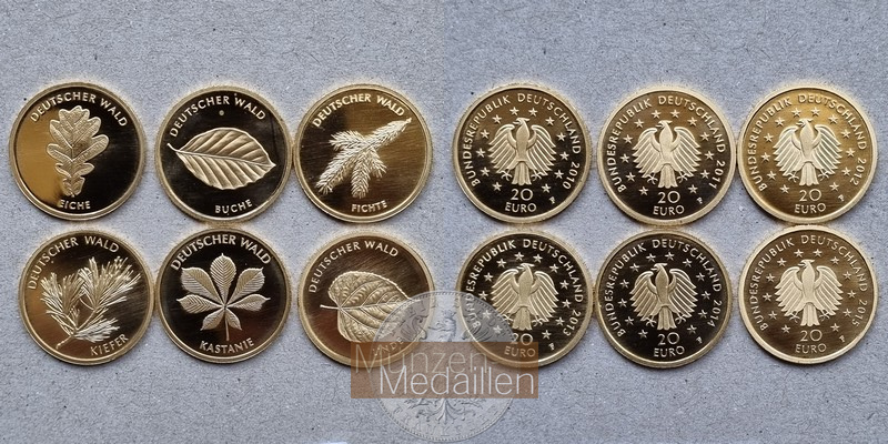 Deutschland Deutscher Wald Set 20-Euro Goldmünzen MM-Frankfurt Feingold: 23,32g