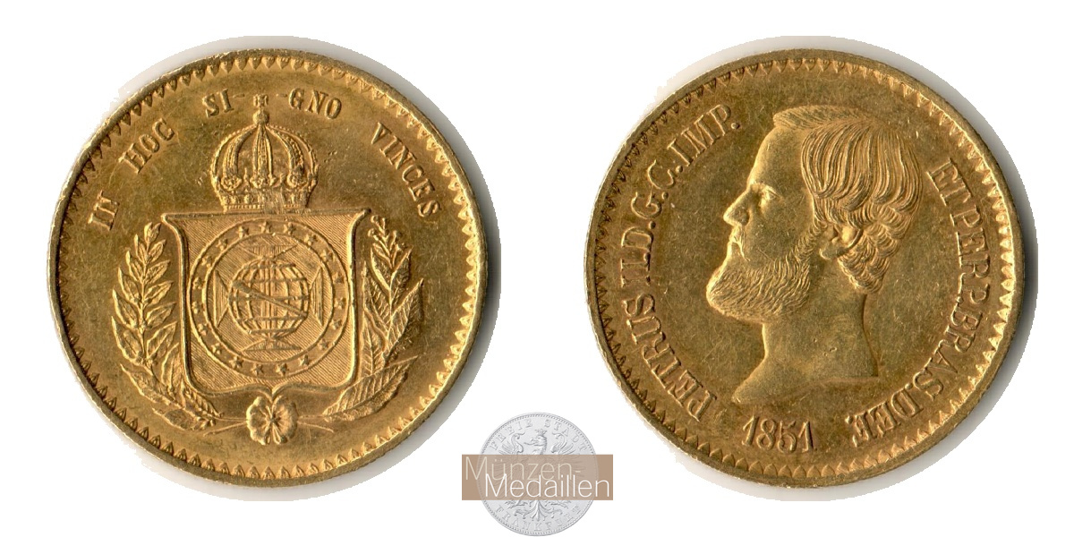  Brasilien 20.000 Réis 1851 MM-Frankfurt Feingold: 16,44g   