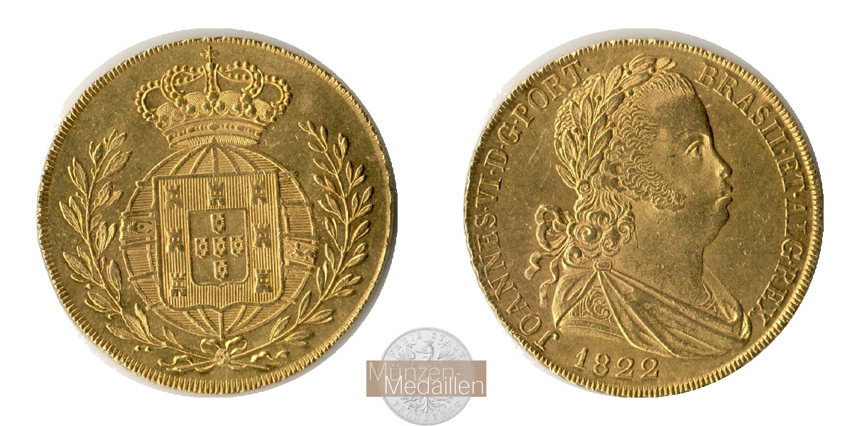 Portugal 4 Escudos MM-Frankfurt Feingold: 13,2g Johann VI. 1822