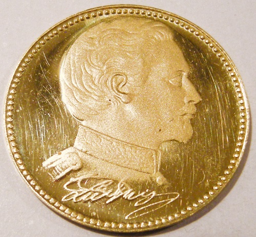  Bayern, Medaille, Ludwig II, Au .986, 3,44 FG, Dukatengewicht, geprägt 1986   
