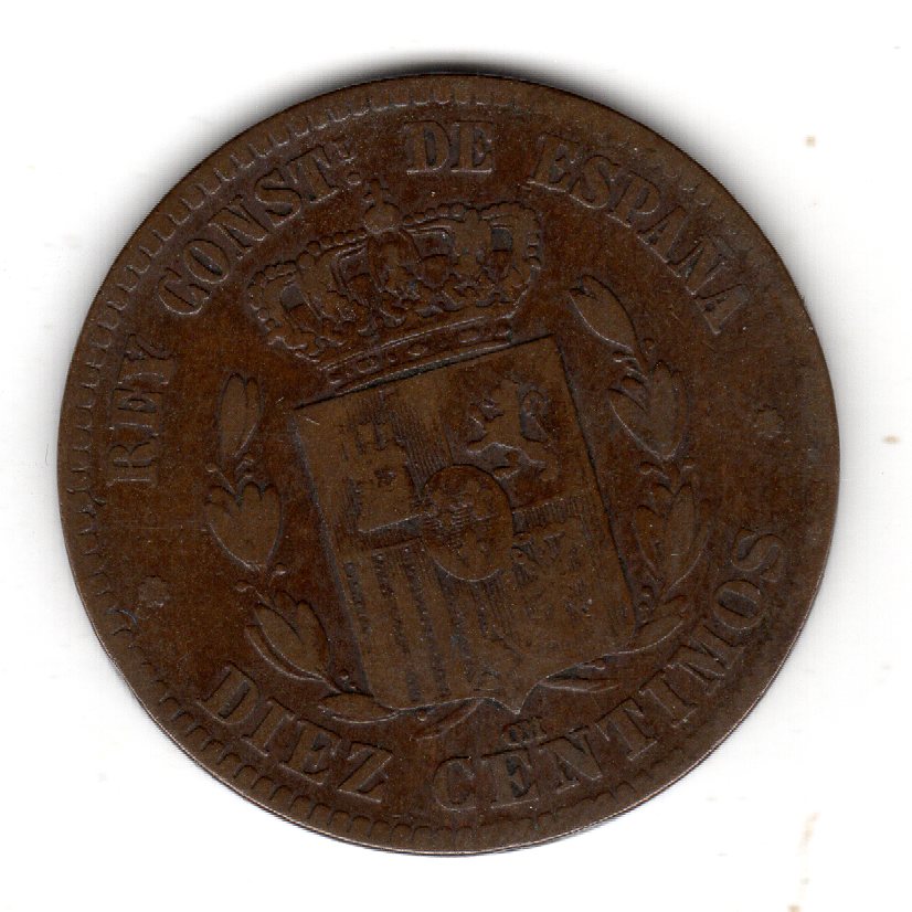  Spanien 10 Centimos 1877 ss   