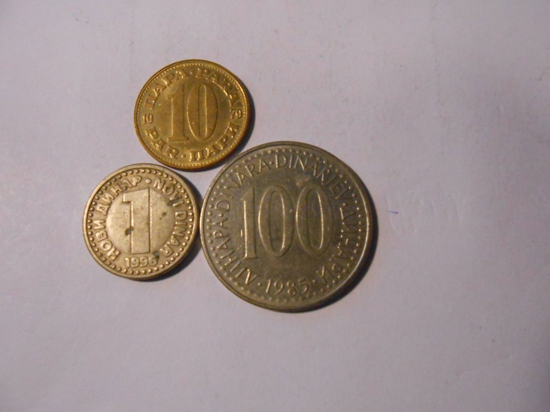 hn39 / Jugoslawien, 3er Lot, 10 Para (KM# 44), 1 Dinar 1996 (KM# 168) und 100 Dinar 1985 (KM# 114)