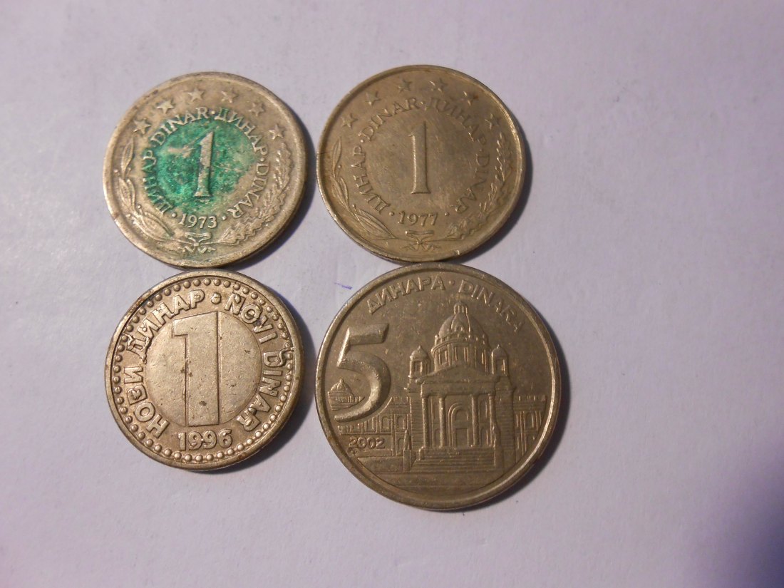 hn41 / Jugoslawien, 4er Lot, 1 Dinar 1973 (KM# 59), 1 Dinar 1977 (KM# 59), 1 Dinar 1996 (KM# 168) un
