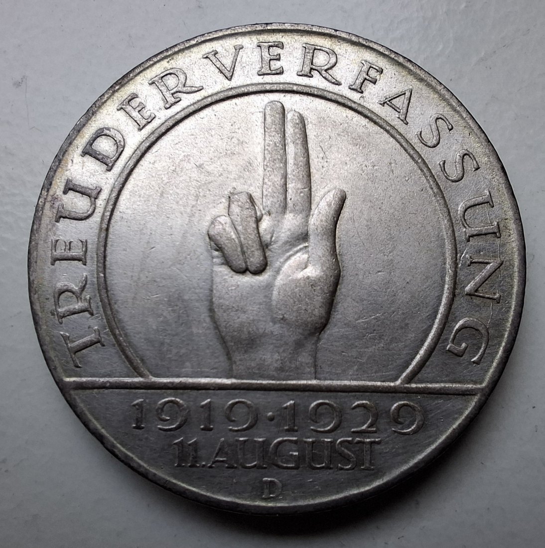 Deutsches Reich 3 Reichsmark 1929 D Schwurhand/Hindenburg