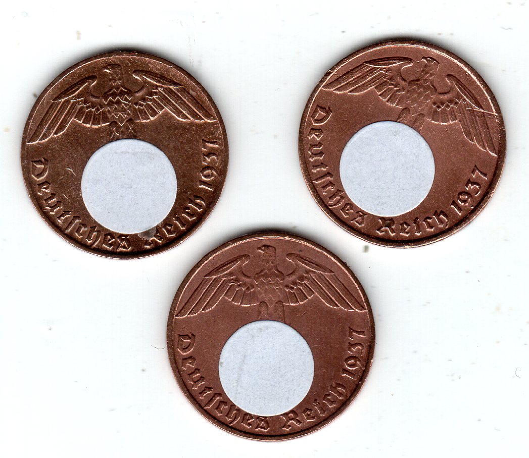  Drittes Reich 3 mal 1 Reichspfennig 1937 E, G, J   