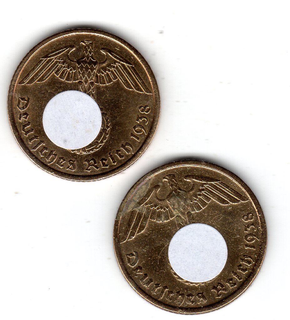  Drittes Reich 2 mal 10 Reichspfennig 1938 A und D   