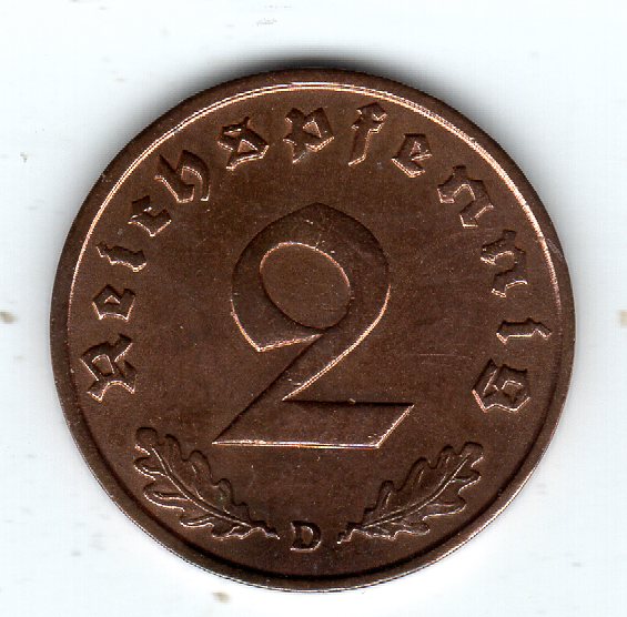 Drittes Reich 2 Reichspfennig 1936 D