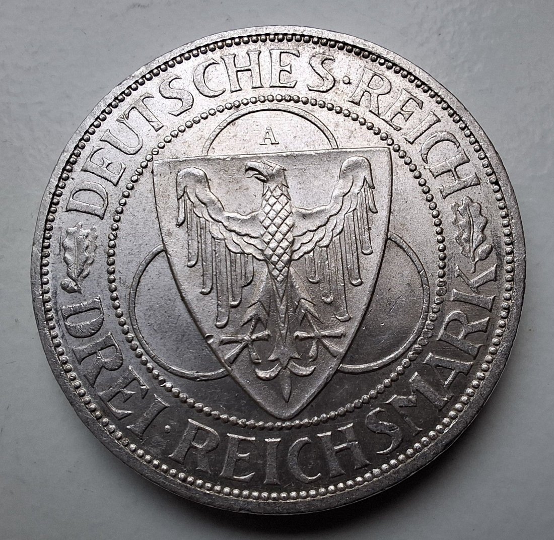  Deutsches Reich 3 Reichsmark 1930 A Der Rhein Deutschlands Strom   