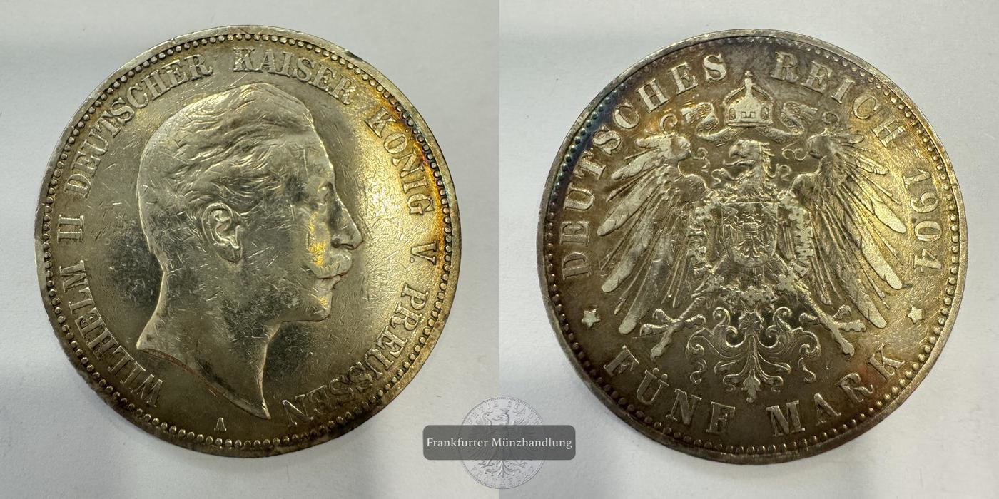  Dt. Kaiserreich Preußen 5 Mark 1904 (1891-1908) A Wilhelm II FM-Frankfurt KM#523 Feinsilber: 25g   