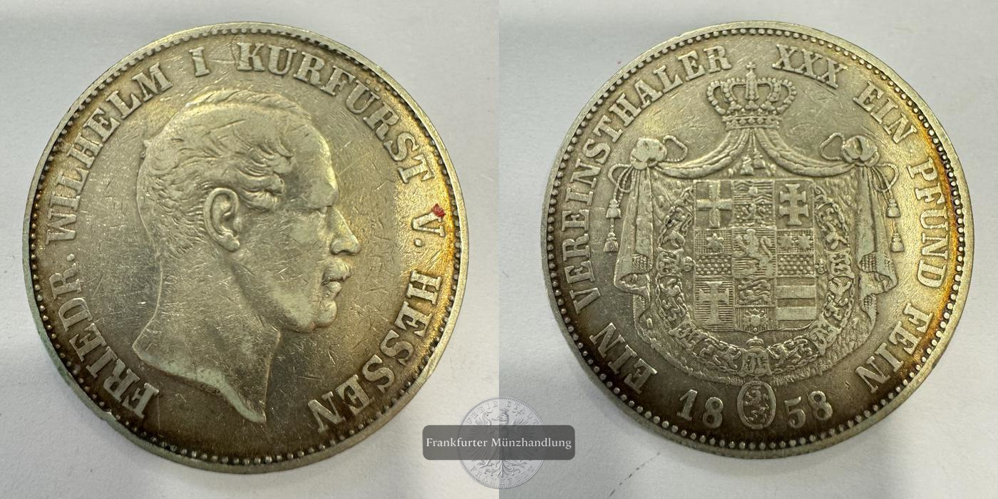  DE Hessen. 1 Vereinsthaler Frederick William I 1858 (1858-65) FM-Frankfurt KM#621 Feinsilber: 16,65g   