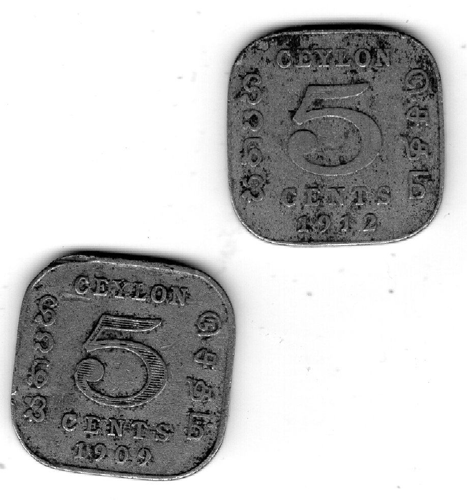 Ceylon 5 Cent 1909 und 1912