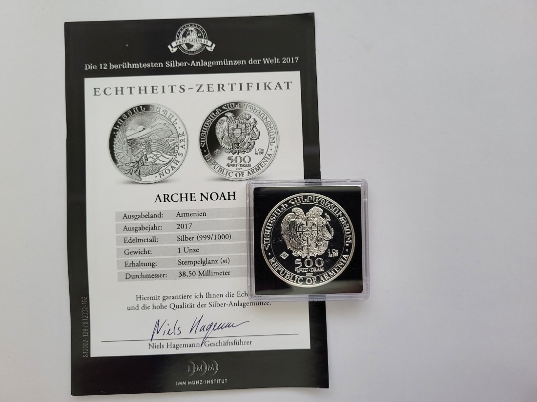  500 Dram 2017 Arche Noah 1 Oz Die 12 berühmtesten Silbermünzen der We Armenien Spittalgold9800 (5455   