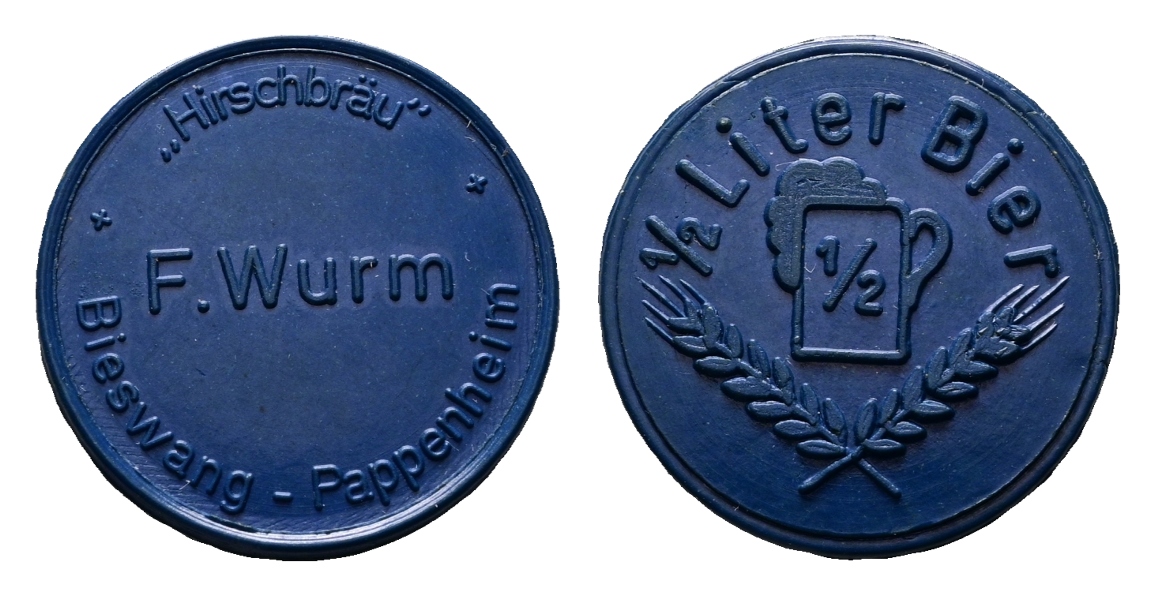  Bayern; Bieswang - Pappenheim Hirschbräu F. Wurm; 1/2 Liter Bier; Menzel (vlg.2808)   