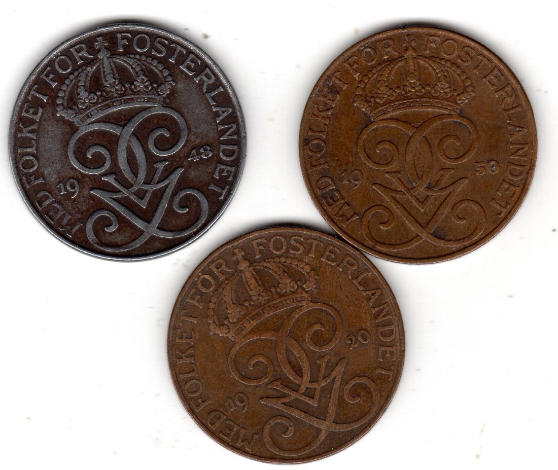  Schweden 5 Öre 1920, 1950, 1948   