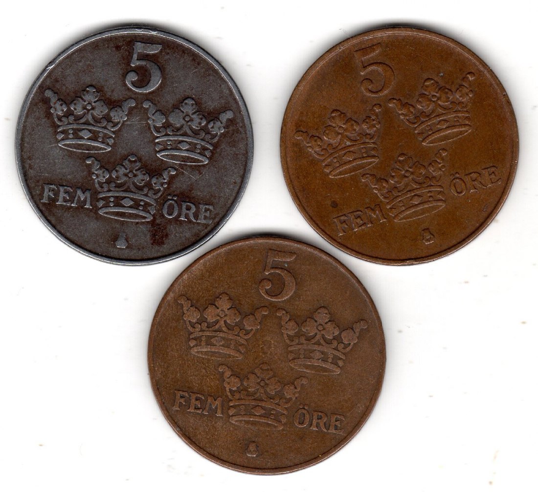  Schweden 5 Öre 1920, 1950, 1948   
