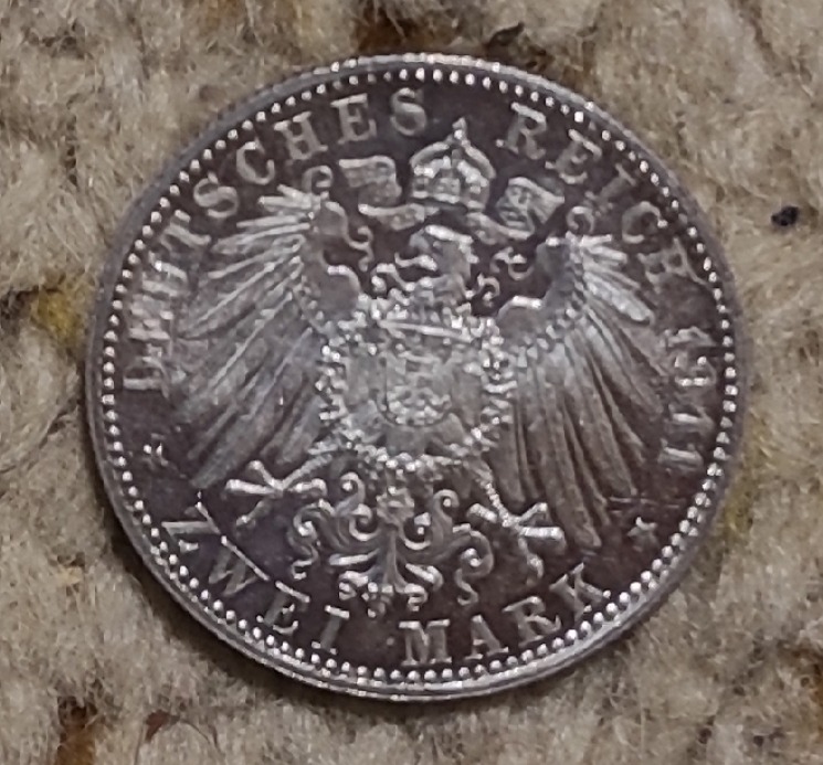  Bayern 2 Mark 1911, SILBER, 90. Geburtstag von Prinzregent Luitpold   