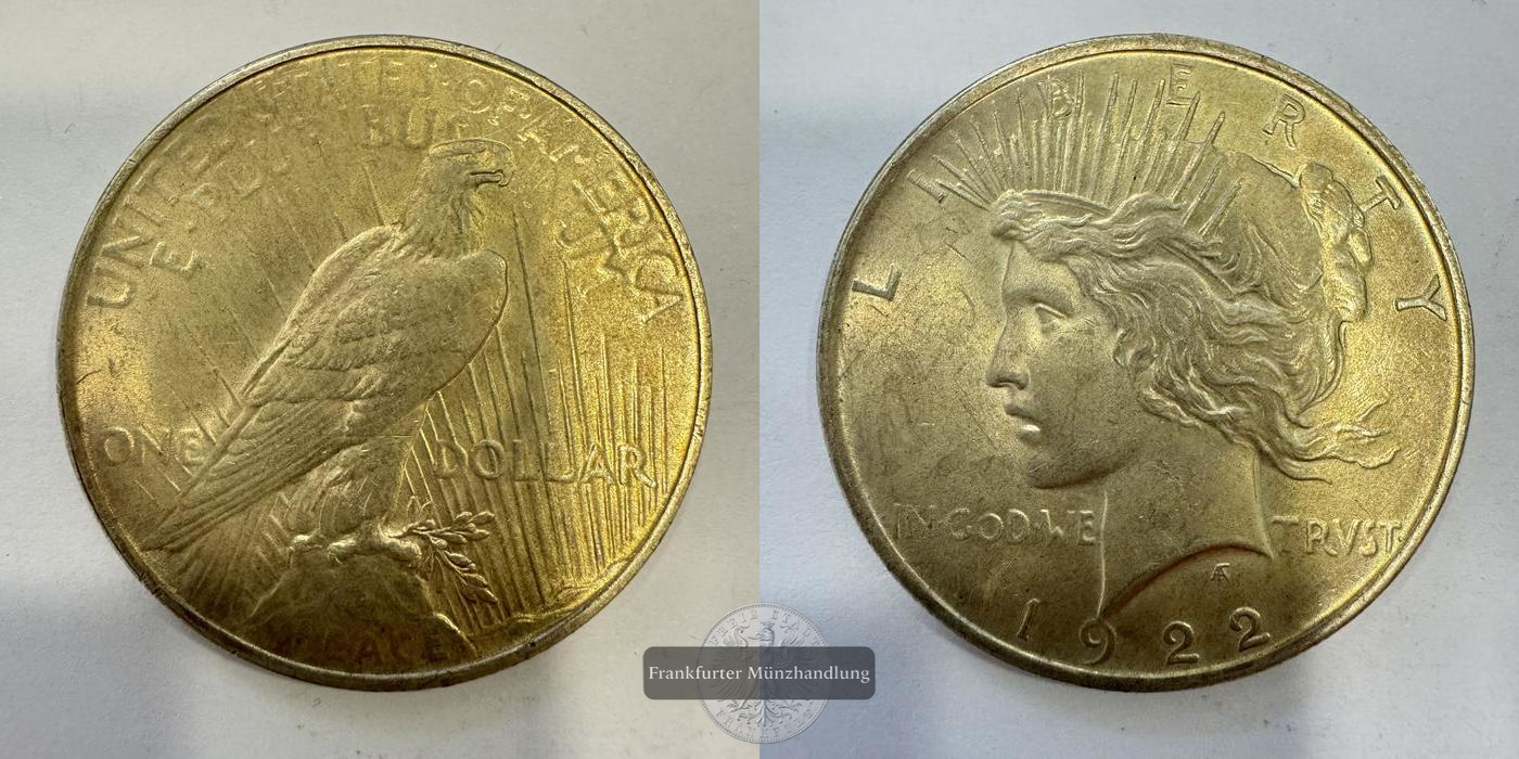  USA 1 Dollar 1922 Peace Dollar FM-Frankfurt KM#150 Feinsilber: 24,03g   