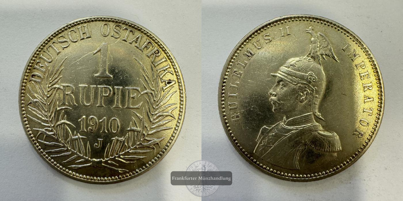  Deutsch-Ostafrika 1 Rupie Wilhelm II 1910 (1904-14) 'J' FM-Frankfurt KM#10 Feinsilber: 10,7g   