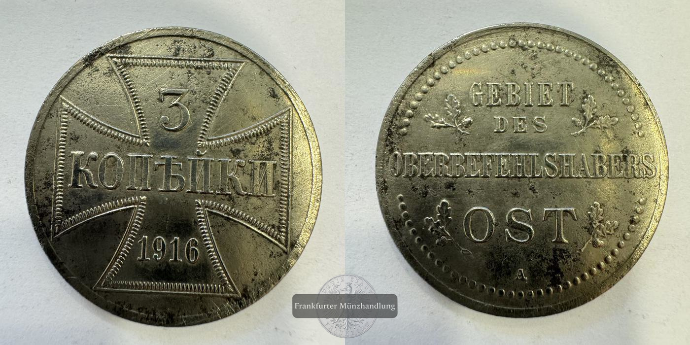  Ober Ost. 3 Kopecks (Occupation Coinage) 1916 'A' FM-Frankfurt Eisen: 8,7g   