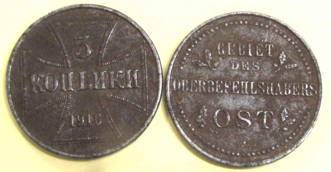  Gebiet des Oberbefehlshabers Ost: 2 x 3 Kopeken, Eisen, siehe Bilder!   