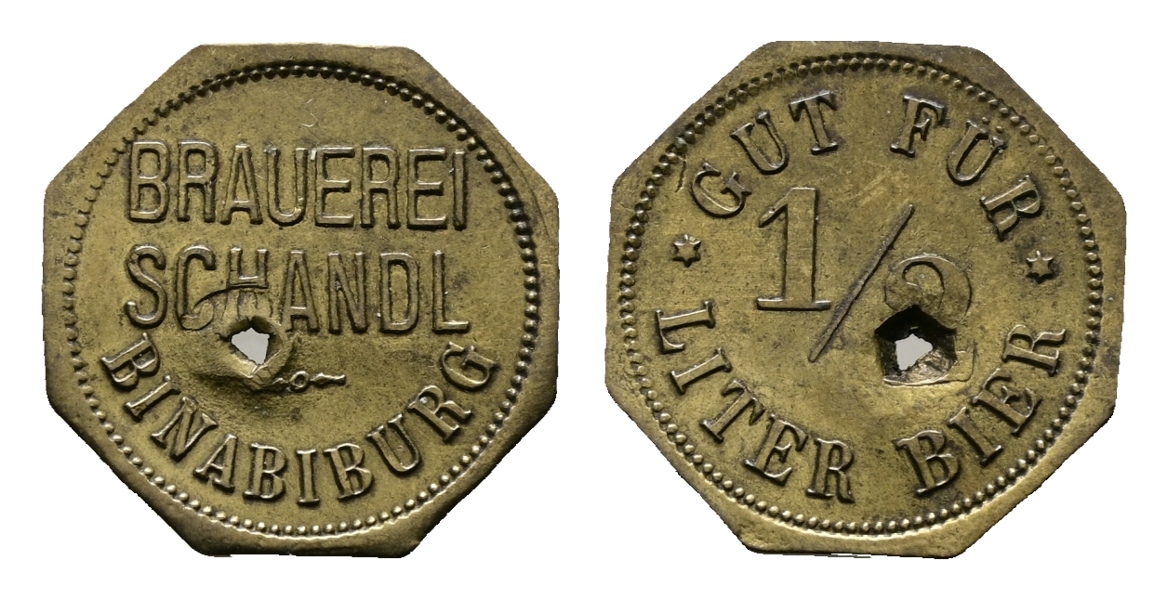  Bayern; Binabibung; Brauerei Schandl; Gut für 1/2 Liter Bier; gelocht; Menzel 2827   